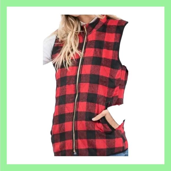 Racheal Buffalo Red Black Buffalo Plaid Vest Large - Picture 1 of 5